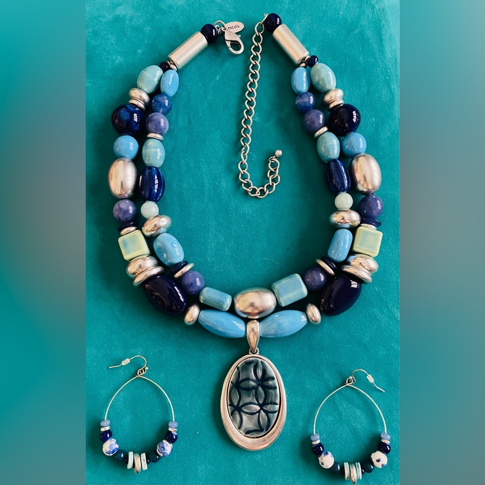 Chico’s chunky two layered necklace, navy turquoise silver periwinkle blend